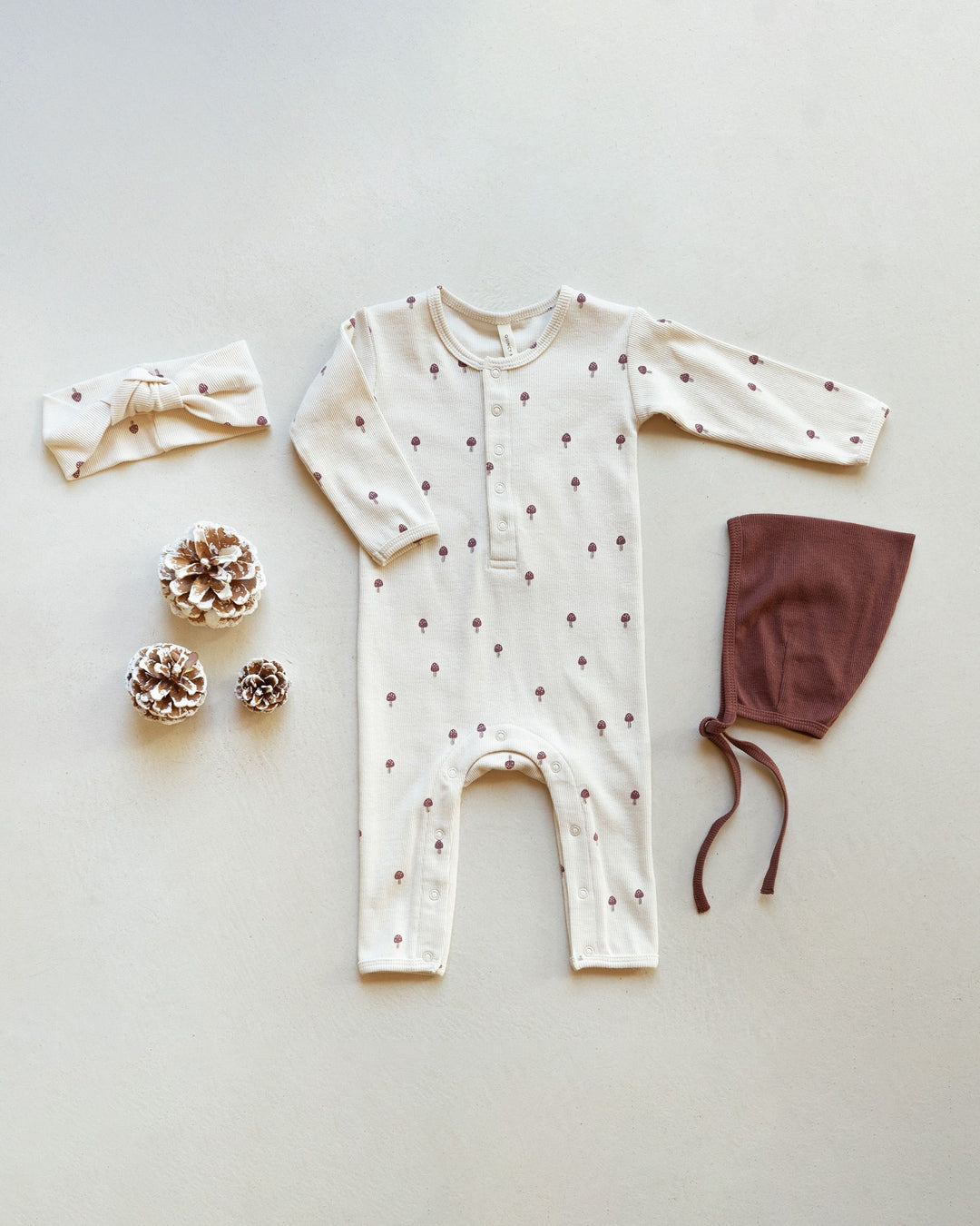 Quincy Mae Ribbed Baby Jumpsuit - Mushrooms