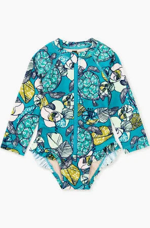 Tea Collection Rash Guard Baby Swimsuit - Turtle Floral Wax