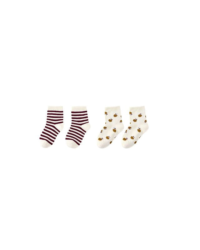 Rylee + Cru Jacquard Socks, 2-pack - Burgundy Stripe, Golden Apple