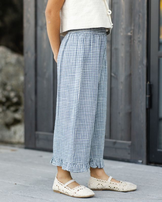 Rylee + Cru Wide Leg Pant - Marine Gingham