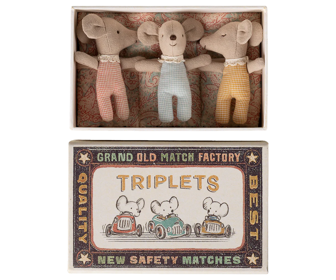 Maileg Triplets, Baby Mice in Match Box - Checker