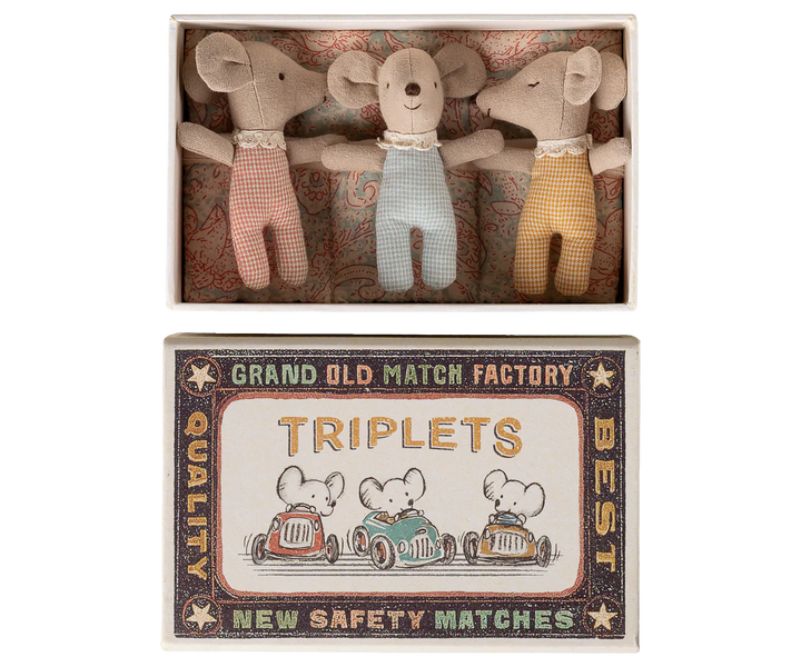 Maileg Triplets, Baby Mice in Match Box - Checker