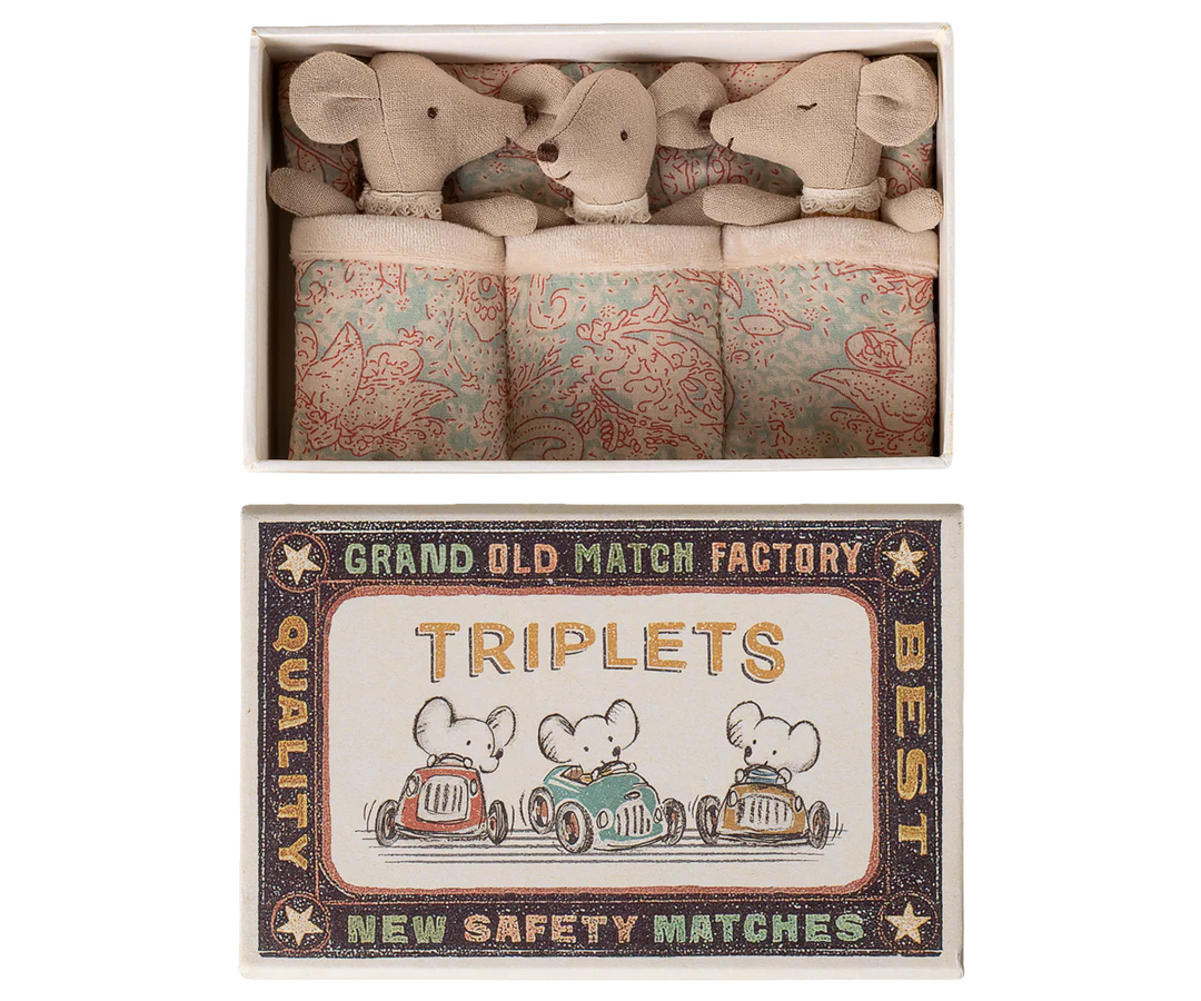 Maileg Triplets, Baby Mice in Match Box - Checker