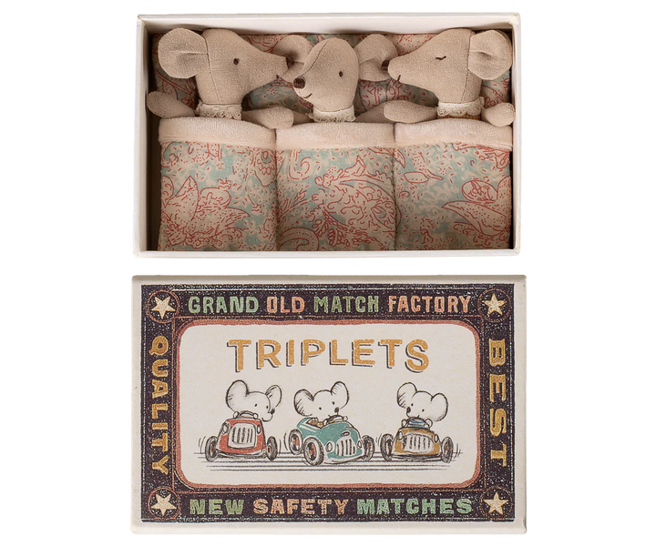 Maileg Triplets, Baby Mice in Match Box - Checker
