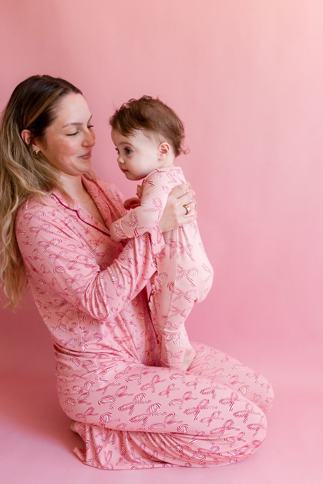 Pink Chicken Womens Candy Cane Bows Bamboo PJ Set