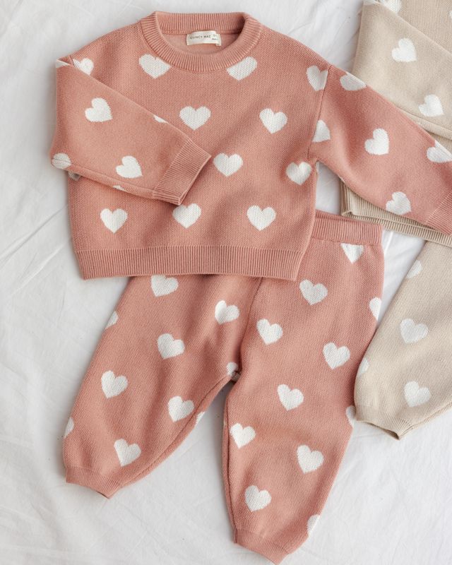 Quincy Mae Heart Knit Pants - Pink