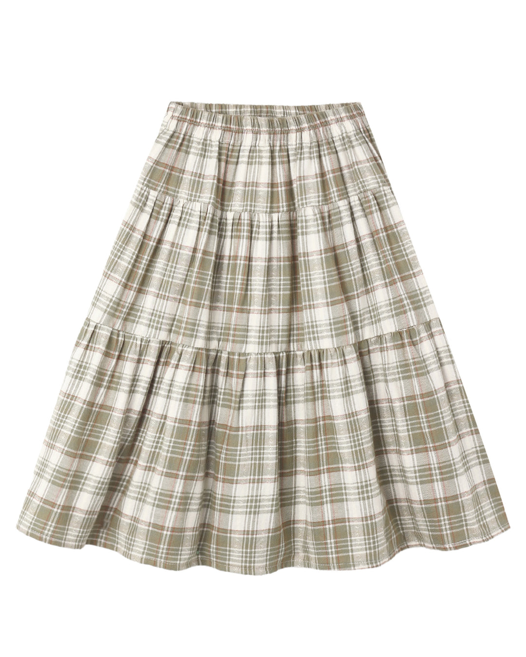 Rylee + Cru Tiered Midi Skirt - Olive Dobby Plaid