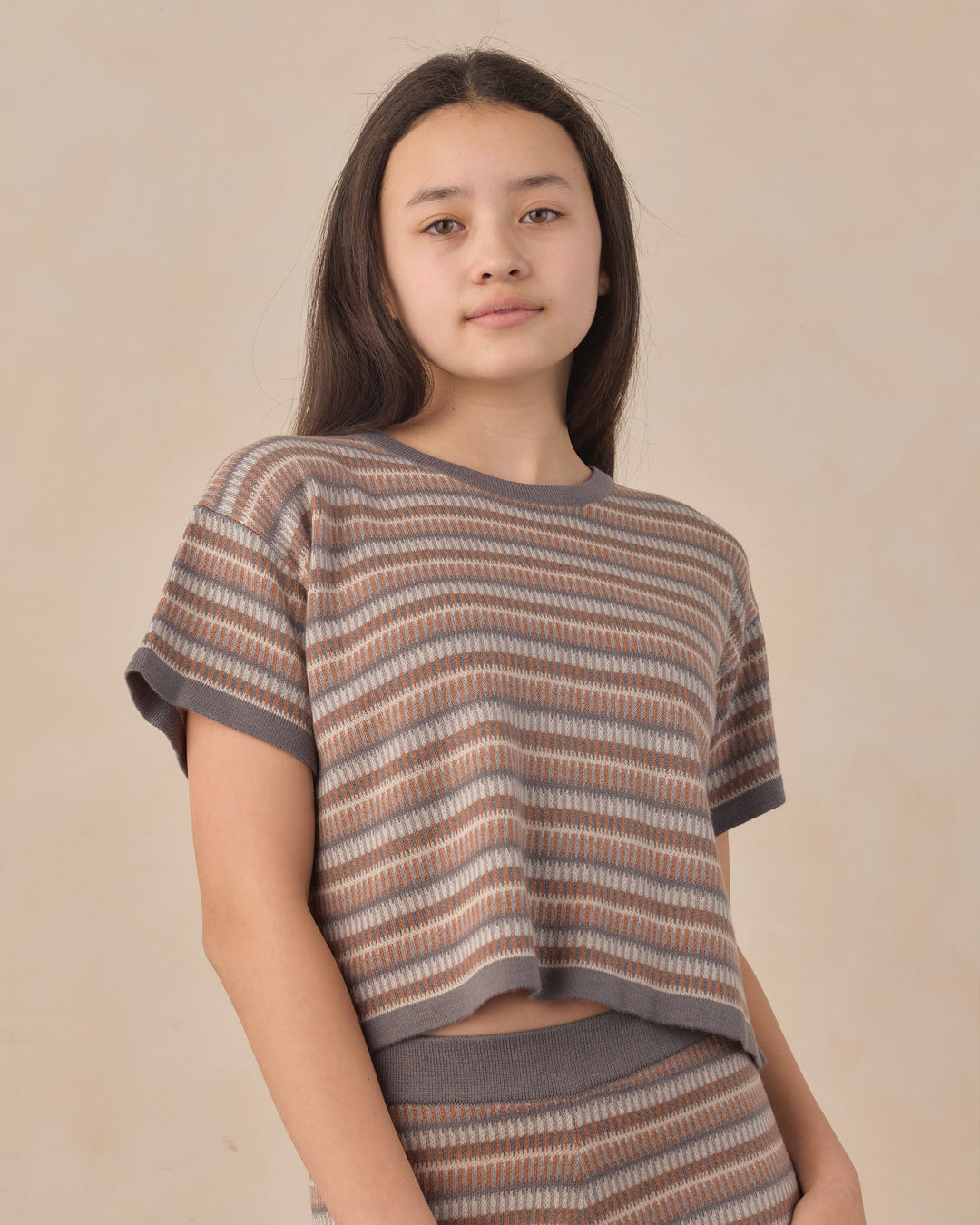 Rylee + Cru Teen Boxy Crop Knit Tee - Multi-Stripe