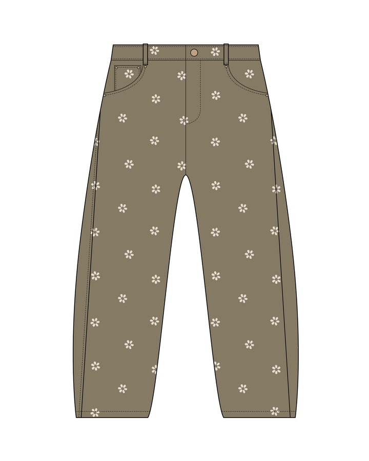 Rylee + Cru Teen Barrel Pant - Embroidered Daisy
