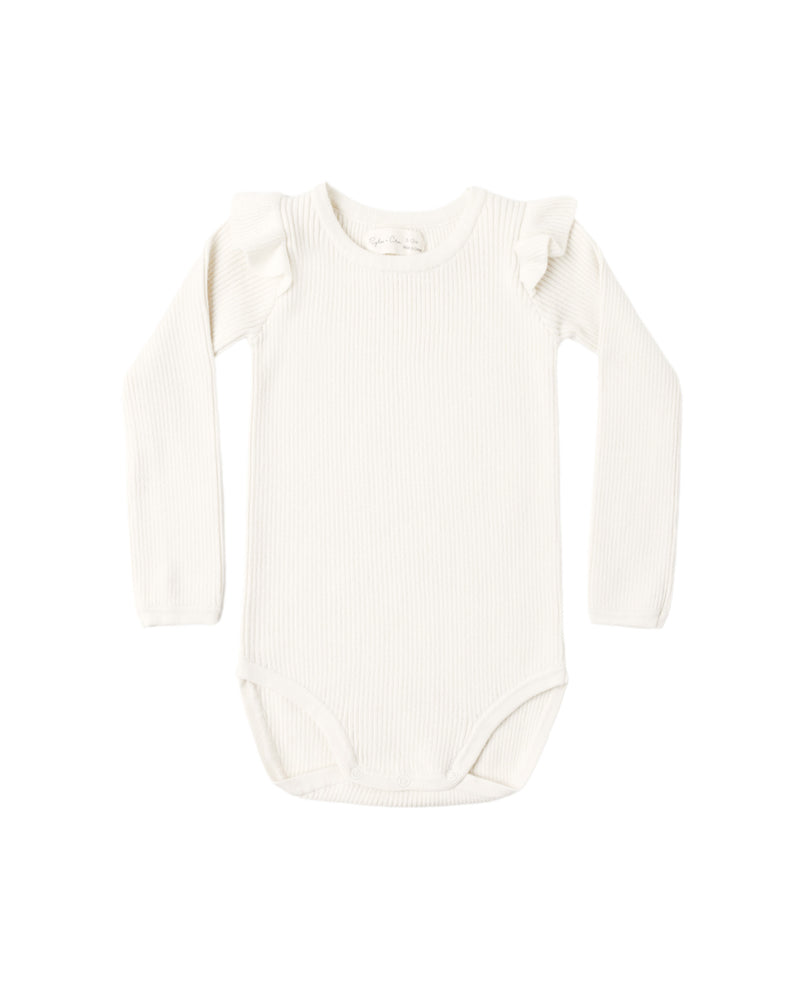 Rylee + Cru Shoulder Ruffle Bodysuit - Natural