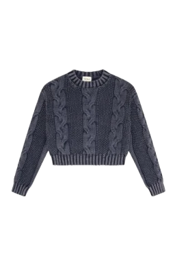 Tenly Cable Knit Cropped Sweater - Washed Denim