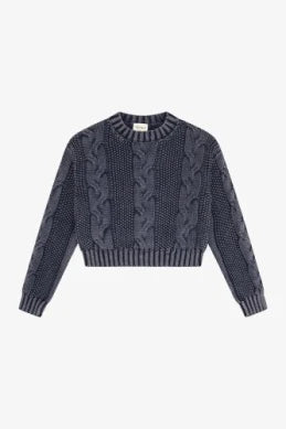 Tenly Cable Knit Cropped Sweater - Washed Denim