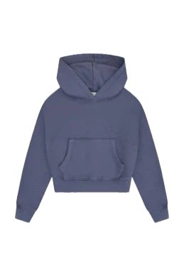 Tenly Fleece Kangaroo Pocket Cropped Hoodie - Indigo Storm