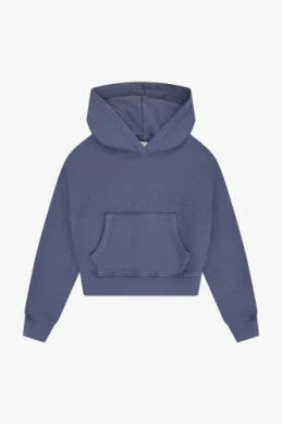 Tenly Fleece Kangaroo Pocket Cropped Hoodie - Indigo Storm
