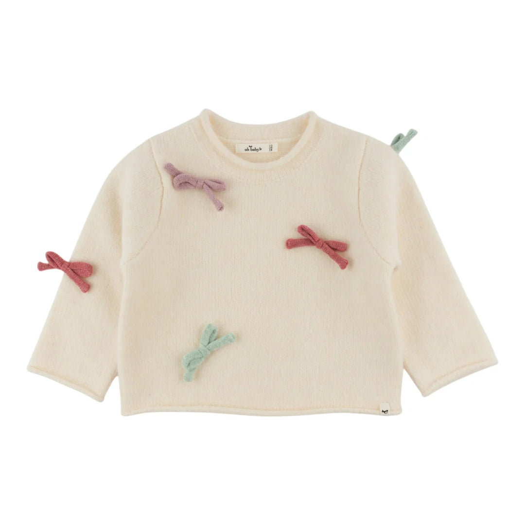 Oh Baby! Roll-Edge Knitted Pullover Sweater - Multi Bows
