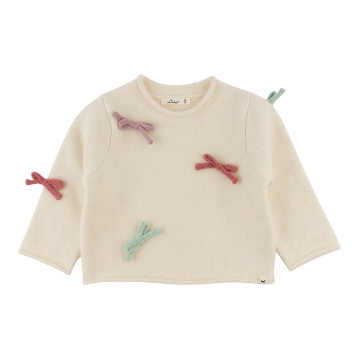 Oh Baby! Roll-Edge Knitted Pullover Sweater - Multi Bows