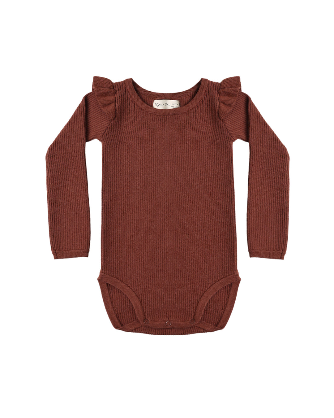 Rylee + Cru  Shoulder Ruffle Bodysuit - Brick