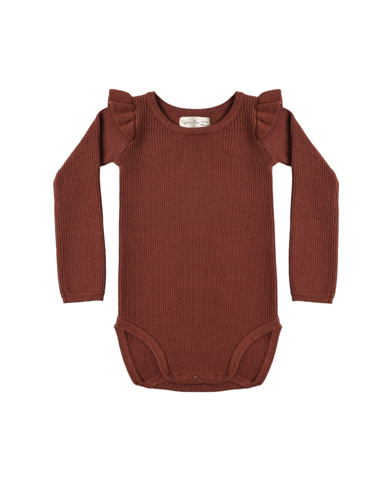 Rylee + Cru  Shoulder Ruffle Bodysuit - Brick