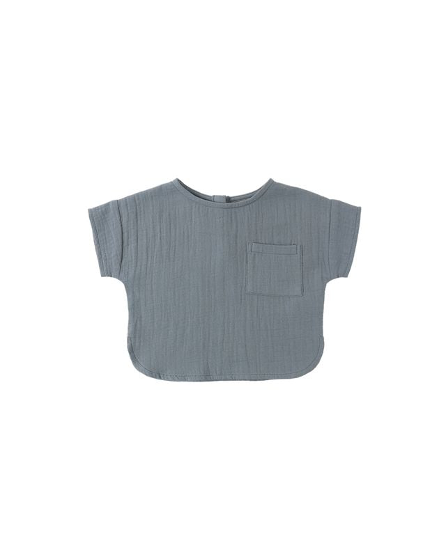 Quincy Mae Woven Boxy Top - Ocean