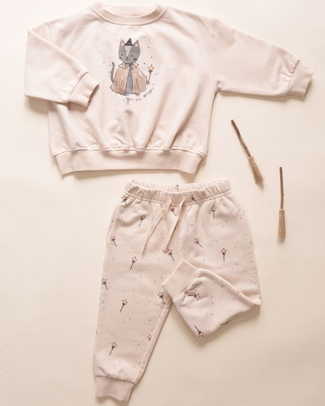 Quincy Mae Relaxed Fleece Sweatshirt + Sweatpants Set - Magic Cat