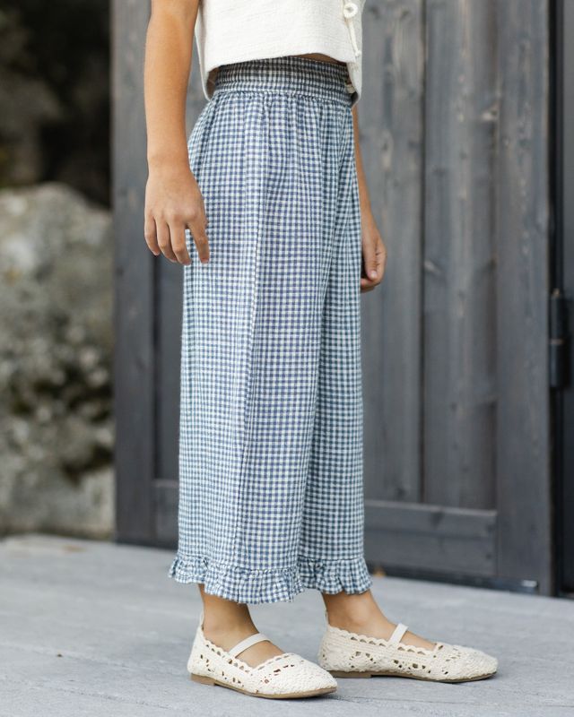 Rylee + Cru Wide Leg Pant - Marine Gingham