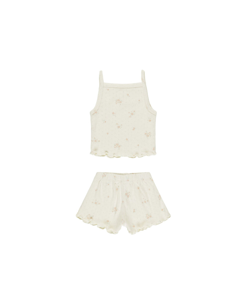 Quincy Mae Pointelle Tank + Shortie Set - Pink Ditsy