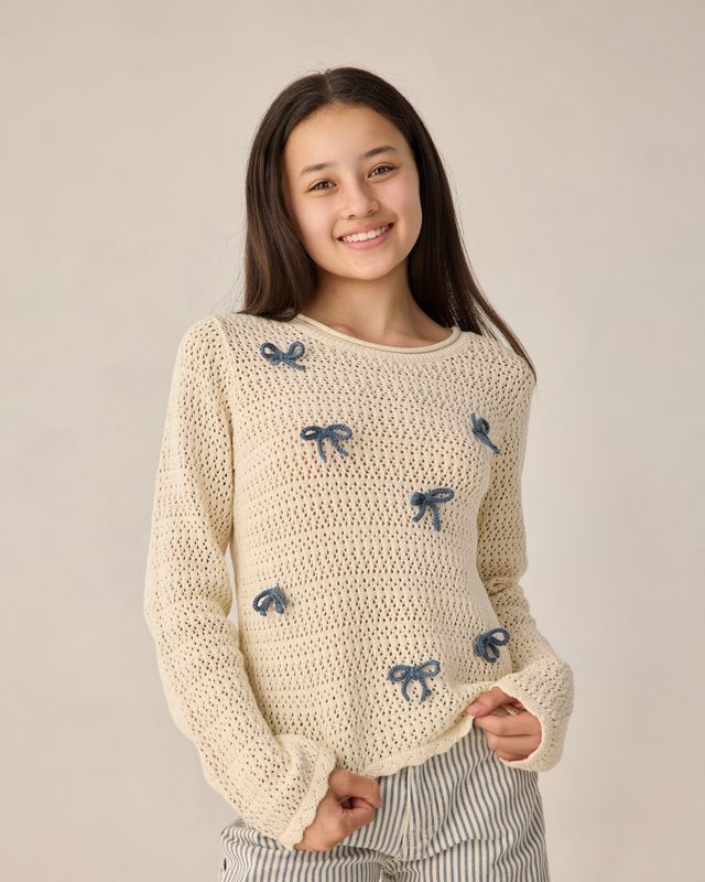 Rylee + Cru Teen Crochet Knit Pullover - Bows