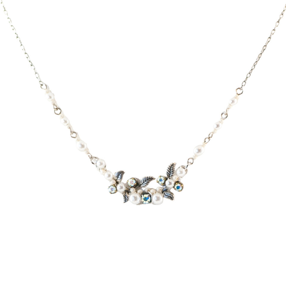 Firefly Petite Flora Necklace w/Glass Pearls-White