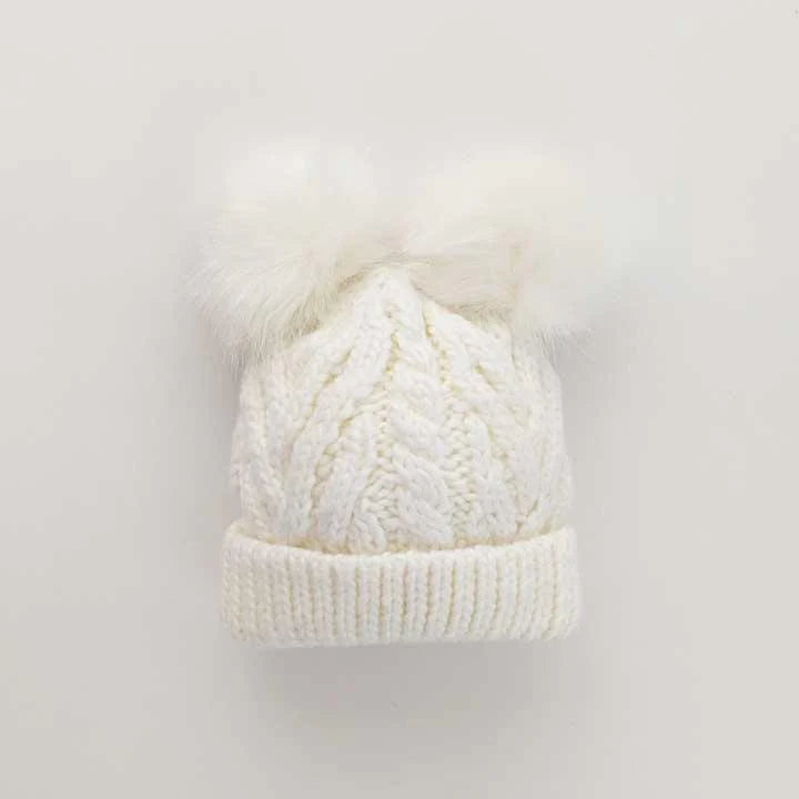 Huggalugs Winter White Fluffer Beanie Knit Hat