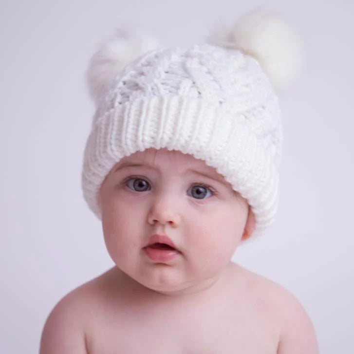 Huggalugs Winter White Fluffer Beanie Knit Hat