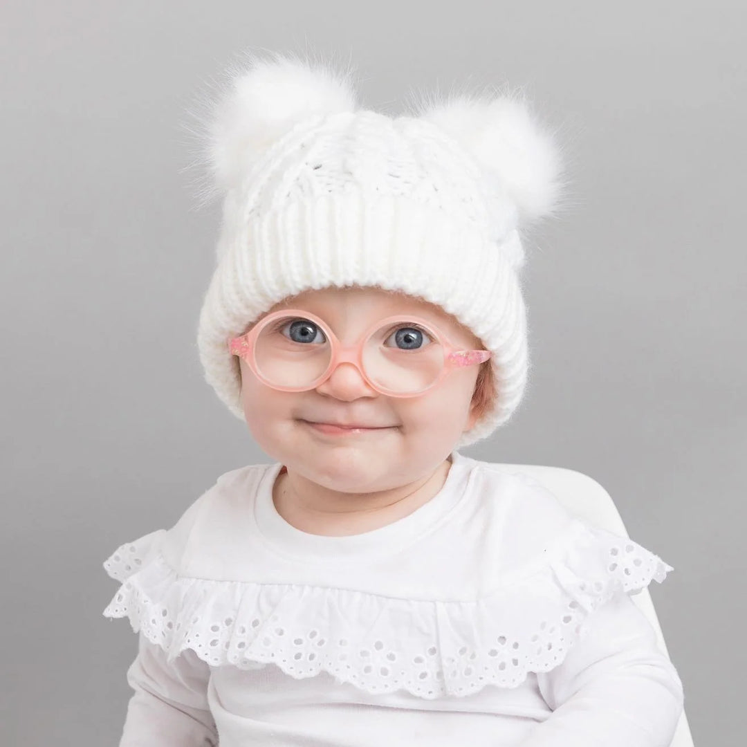 Huggalugs Winter White Fluffer Beanie Knit Hat