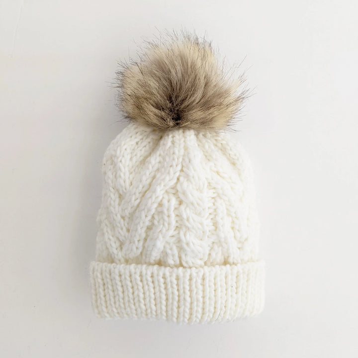 Huggalugs Winter White Pop Knit Beanie