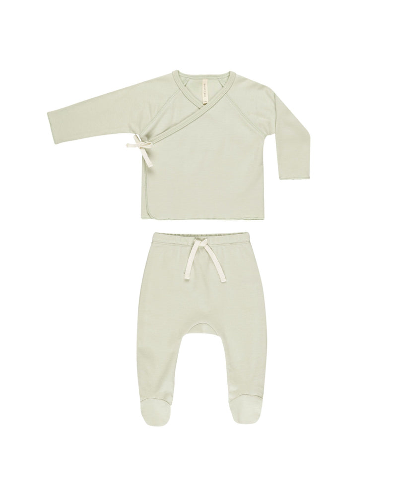 Quincy Mae Wrap Top + Footed Pant Set - Mint