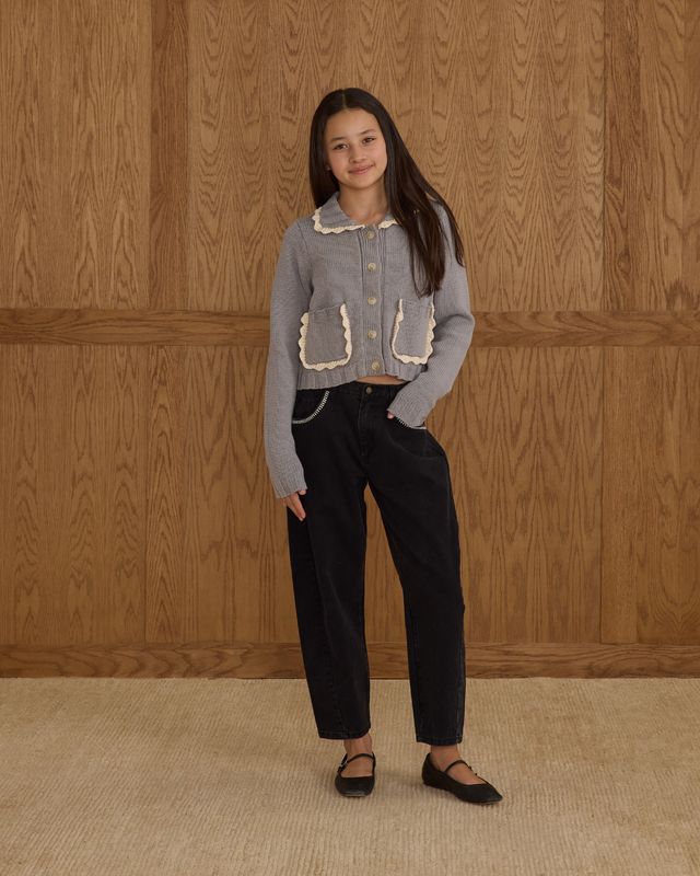 Rylee + Cru Teen Collared Cardigan - Dusty Blue