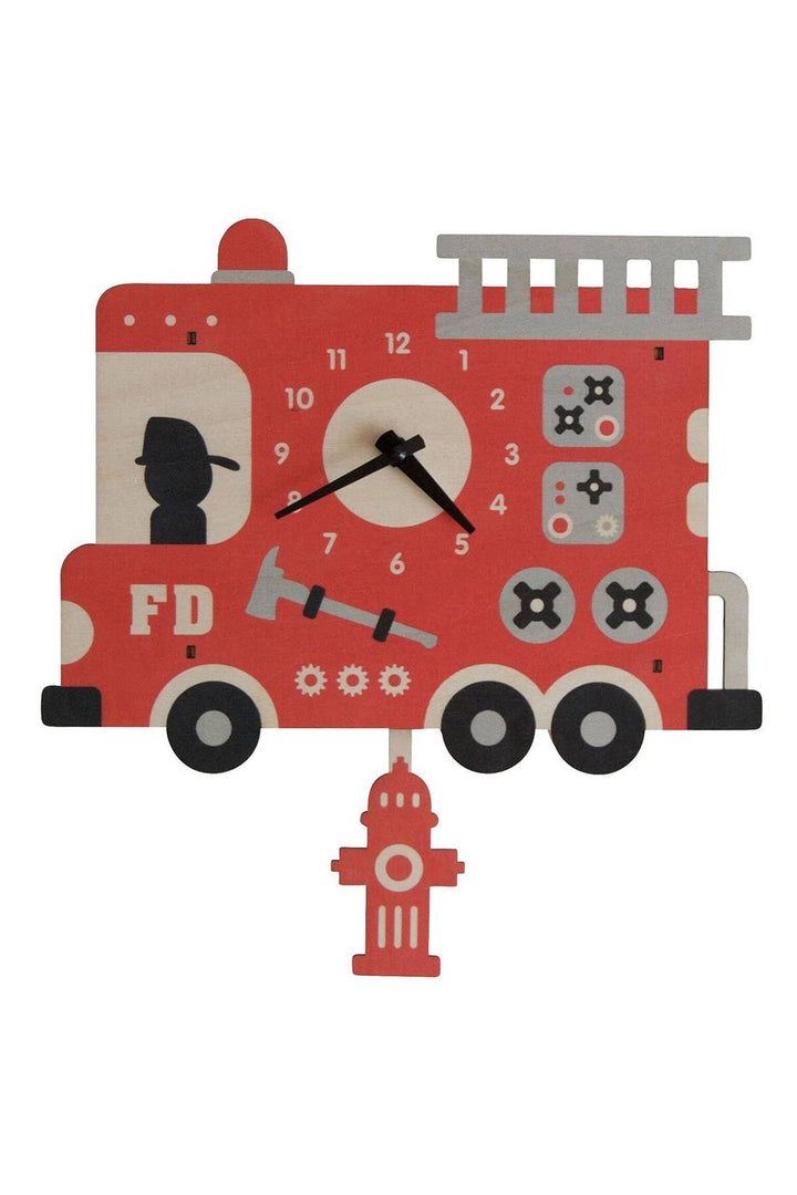 Popclox Fire Truck Pendulum Clock - Wood