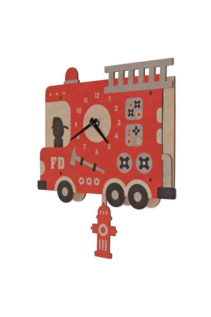 Popclox Fire Truck Pendulum Clock - Wood