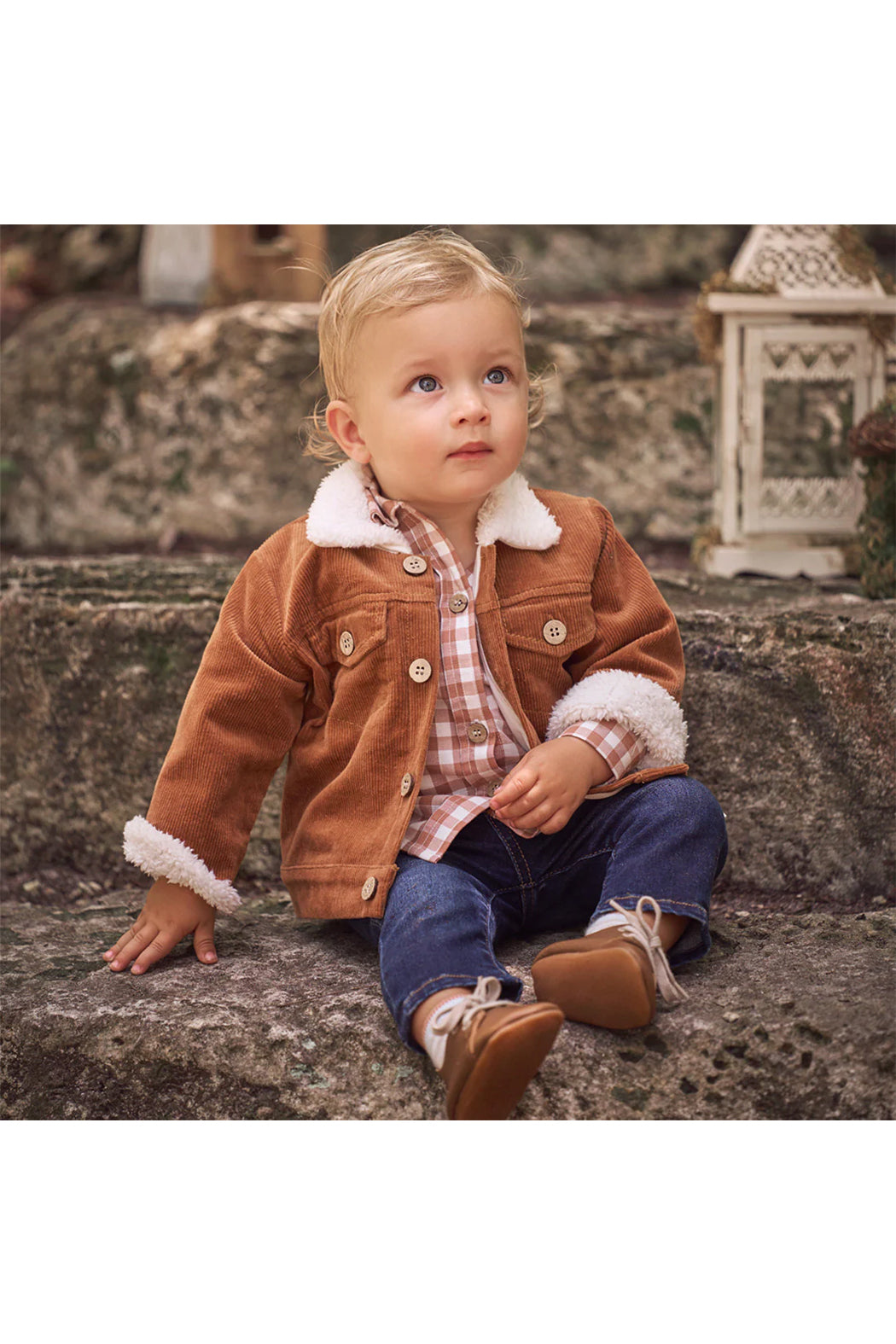 Elegant Baby Corduroy Sherpa Jacket - Rust
