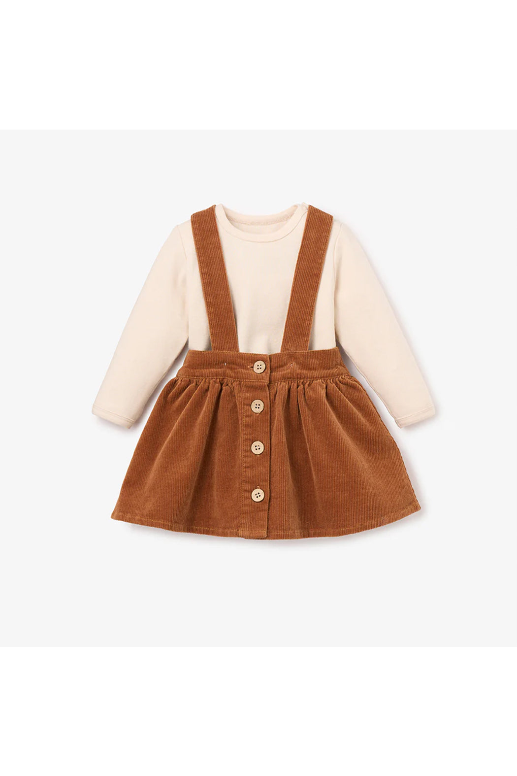 Elegant Baby Corduroy Overall Skirt + Onesie Set - Rust