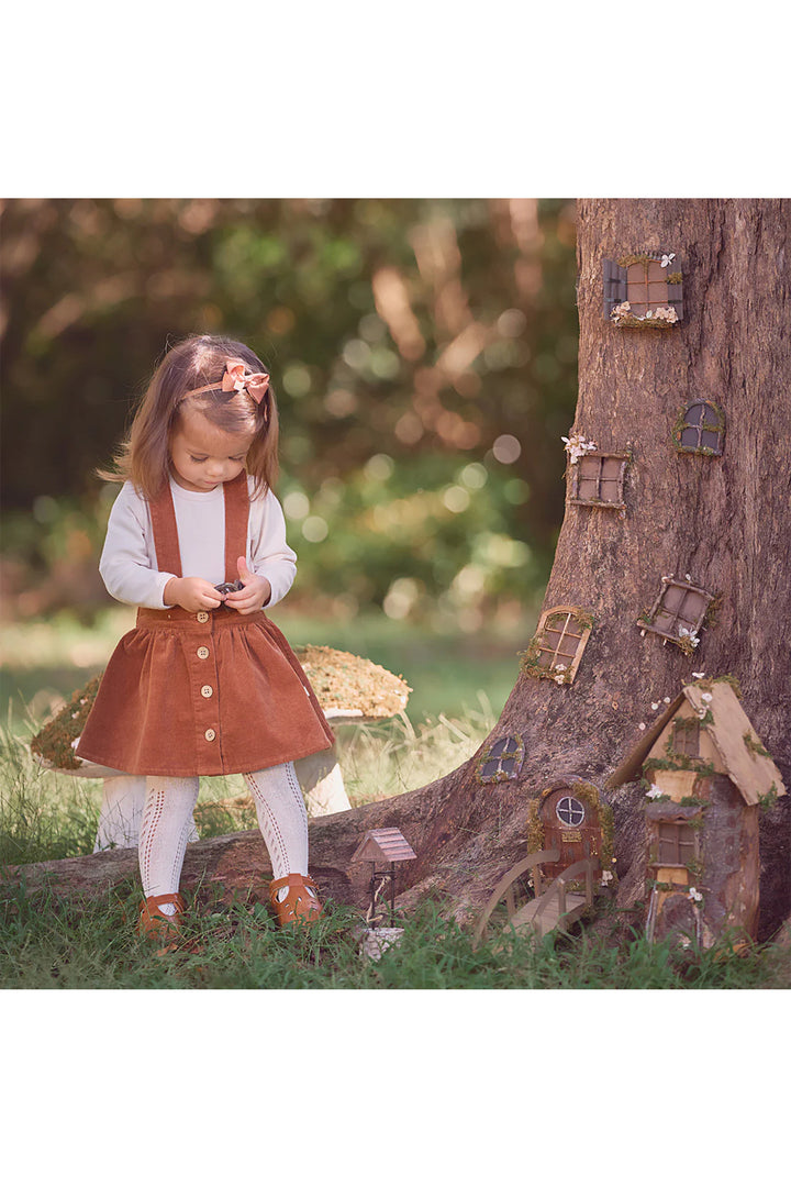 Elegant Baby Corduroy Overall Skirt + Onesie Set - Rust