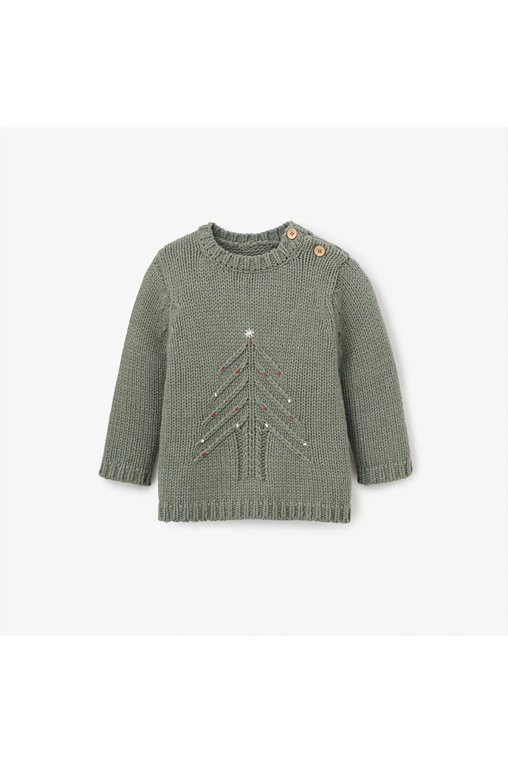Elegant Baby Green Christmas Tree Knit Pullover