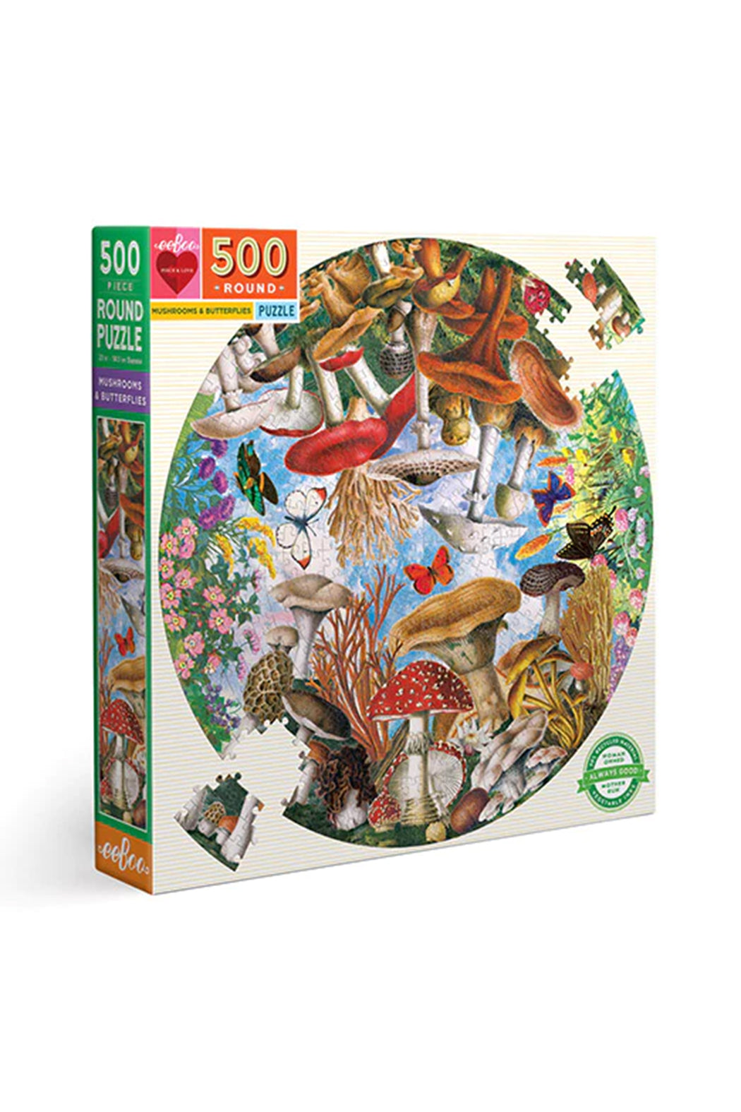 Eeboo Mushrooms and Butterflies 500 Piece Round Puzzle
