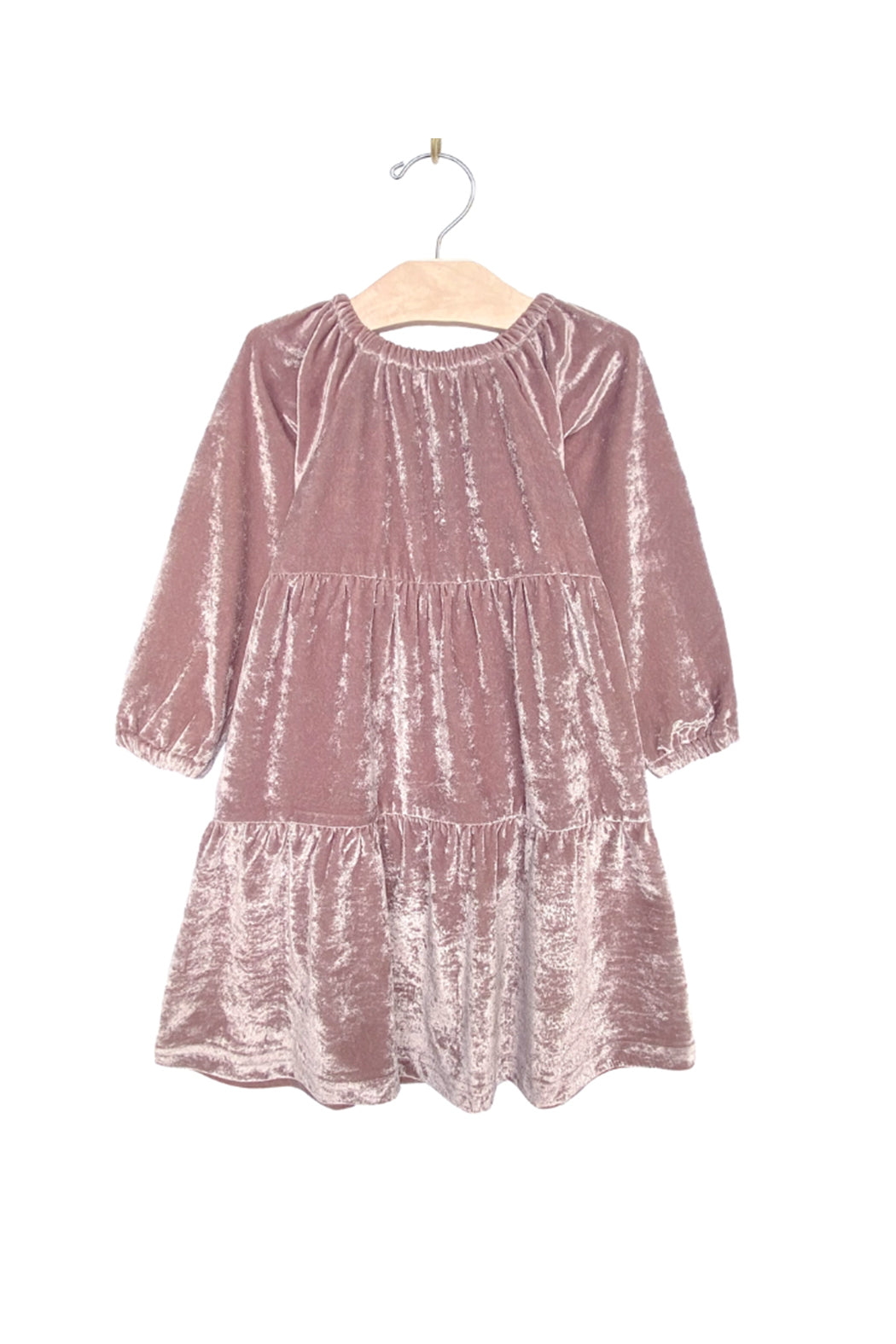 City Mouse Velour Tiered Dress- Dusty Rose